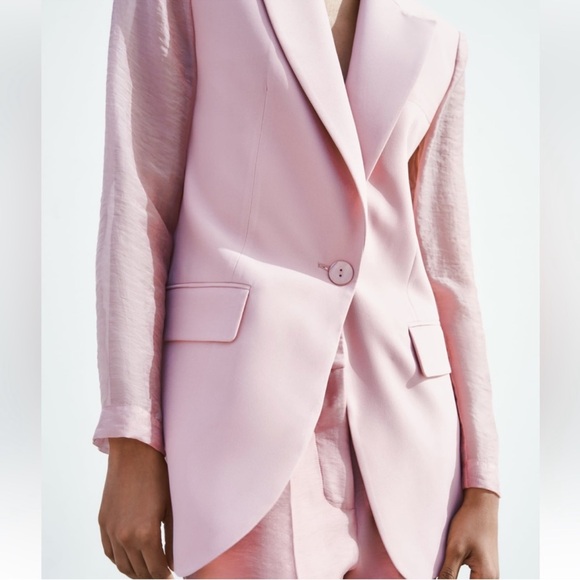 NWOT Pale Pink Mixed Organza Blazer Zara - Picture 8 of 13